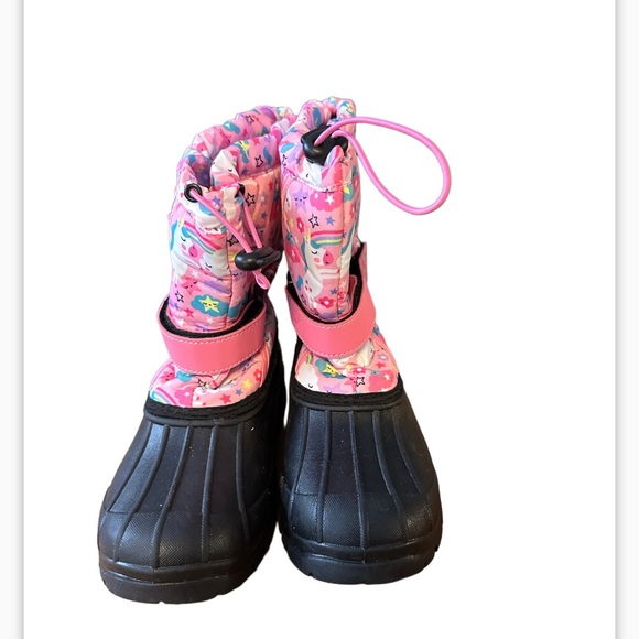 Girls unicorn winter waterproof boots pink size EU 35 US 5 adjustable straps - Picture 3 of 7